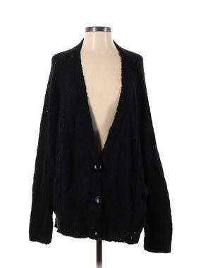 Free People Black V-Neck Wool Mix Knit Cardigan